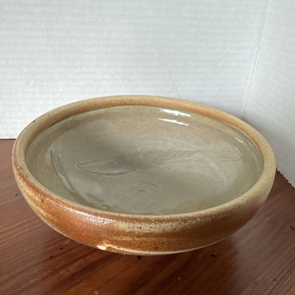 Signed Studio Pottery Bowl With Fish Swimming Sharks Browns Tans